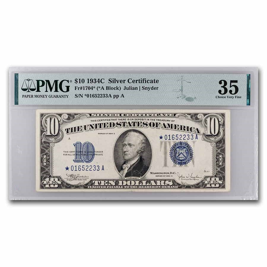 Buy 1934-C $10 Silver Certificate VF-35 PMG (Fr#1704*) Star Note | APMEX