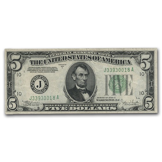 1934-C $5.00 FRN XF (Random Districts) 1934-C $5.00 FRN XF (Random Districts)