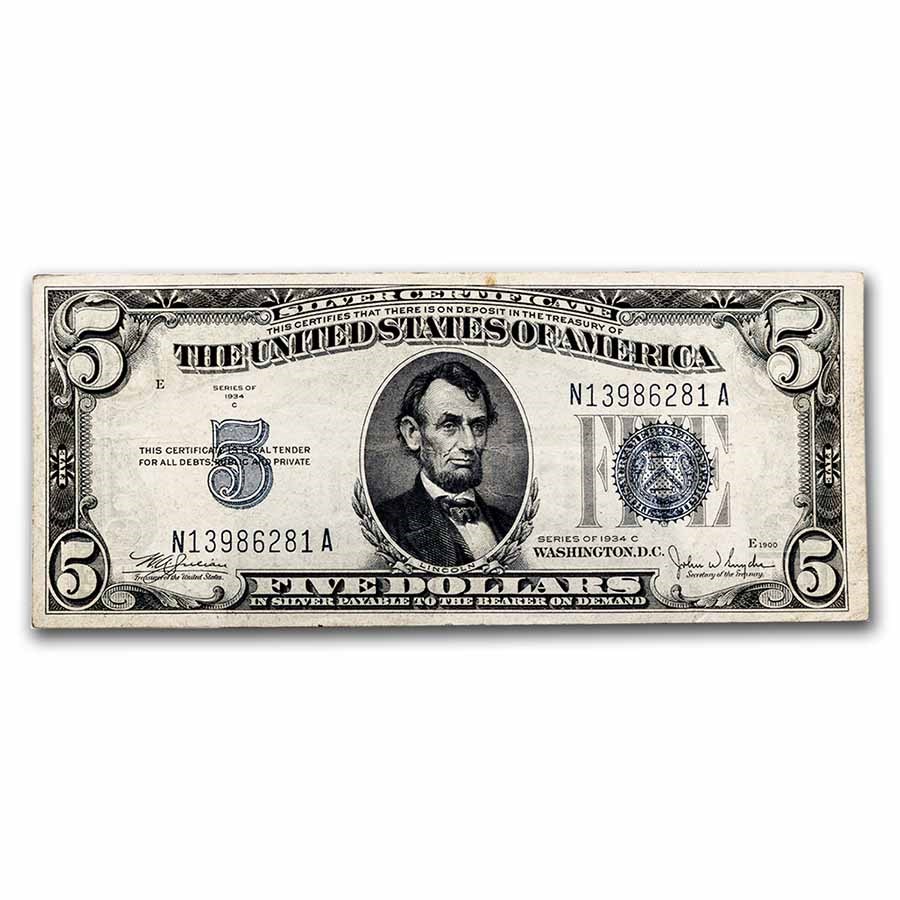 1934-C $5.00 Silver Certificate Fine (Fr#1653)