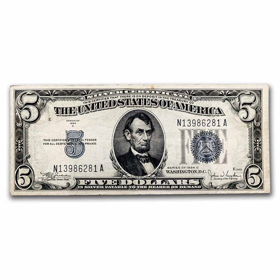 1934-C $5.00 Silver Certificate Fine (Fr#1653) 1934-C $5.00 Silver Certificate Fine (Fr#1653)
