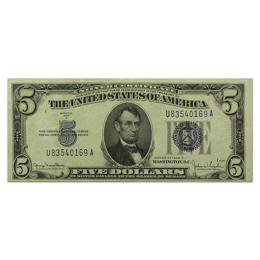 1934-C/D $5.00 Silver Certificate AU
