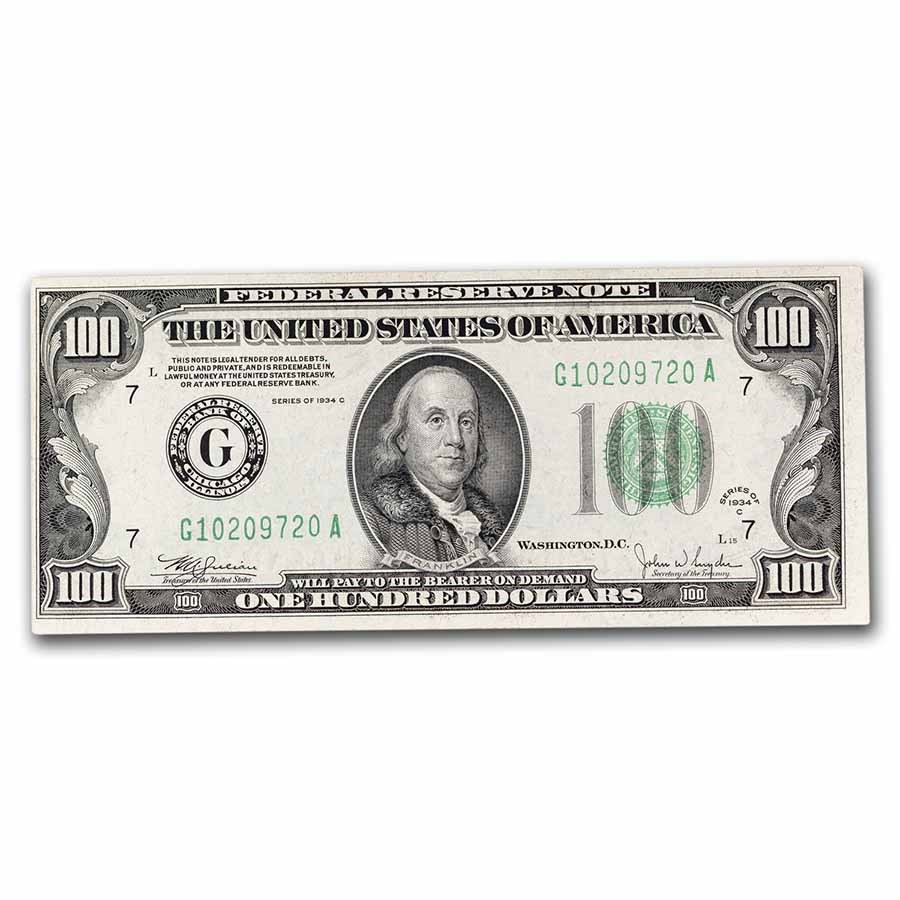 1934-C (G-Chicago) $100 FRN AU (Fr#2155-G)