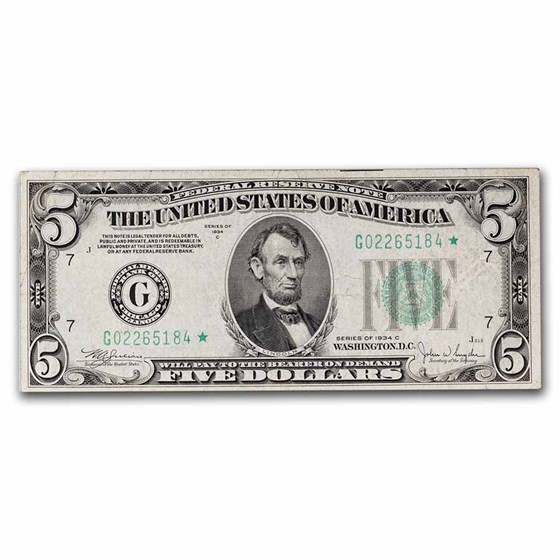1934-C (G-Chicago) $5.00 FRN VF (Fr#1959-G) Star Note