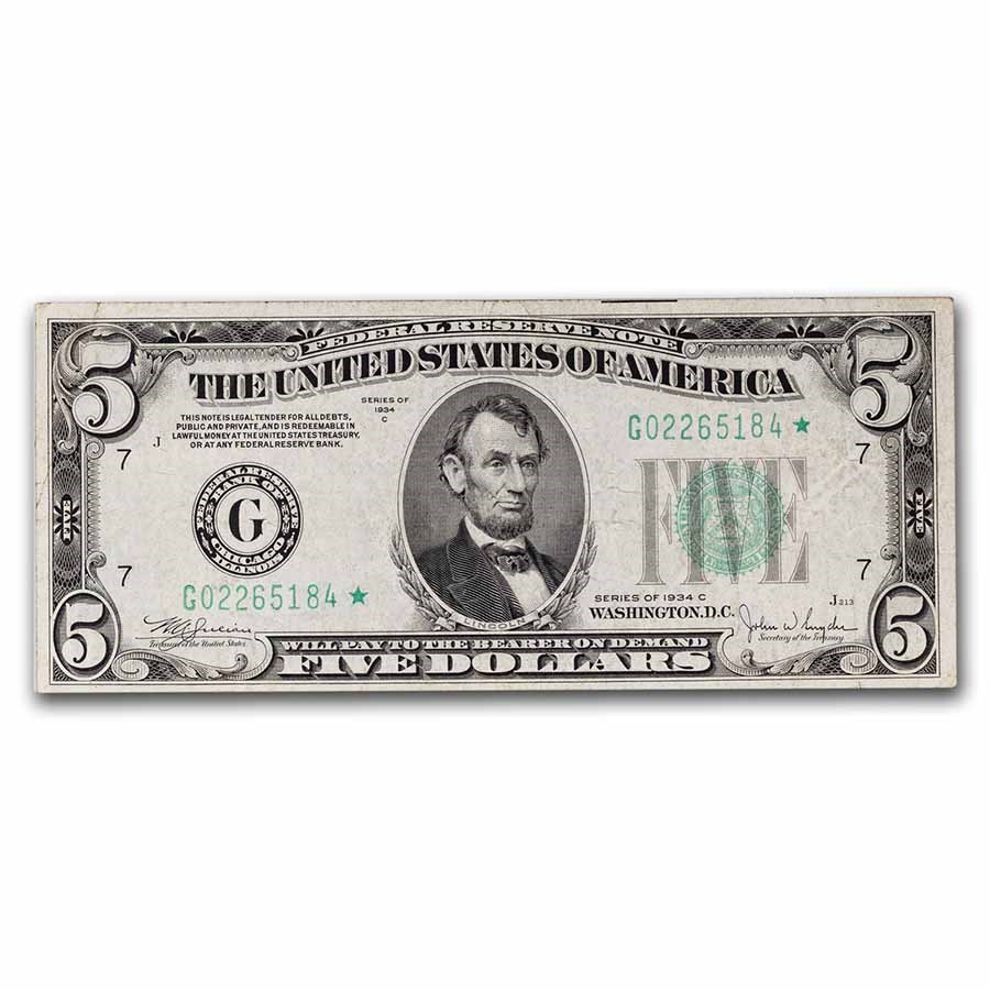 1934-C (G-Chicago) $5.00 FRN VF (Fr#1959-G) Star Note