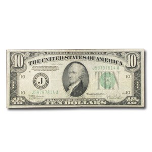 1934-C (J-Kansas City) $10 FRN Fine (Wide Face) 1934-C (J-Kansas City) $10 FRN Fine (Wide Face)