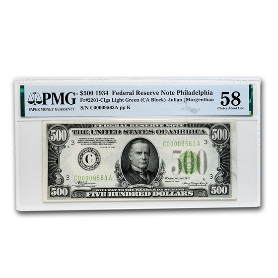 1934 (C-Philadelphia) $500 FRN Choice AU-58 PMG (LGS) 1934 (C-Philadelphia) $500 FRN Choice AU-58 PMG (LGS)
