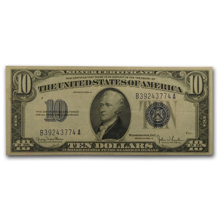 1934-D $10 Silver Certificate XF (Fr#1705)