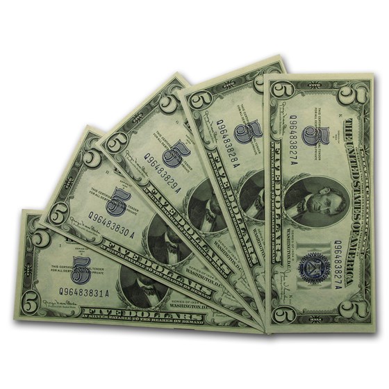 1934-D $5.00 CCU (Wide I, Set of 5 Notes) 1934-D $5.00 CCU (Wide I, Set of 5 Notes)