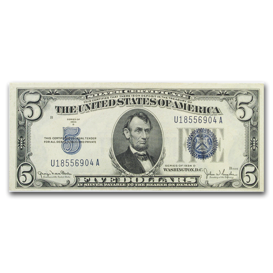 1934-D $5.00 Silver Certificate CCU (Narrow) 1934-D $5.00 Silver Certificate CCU (Narrow)