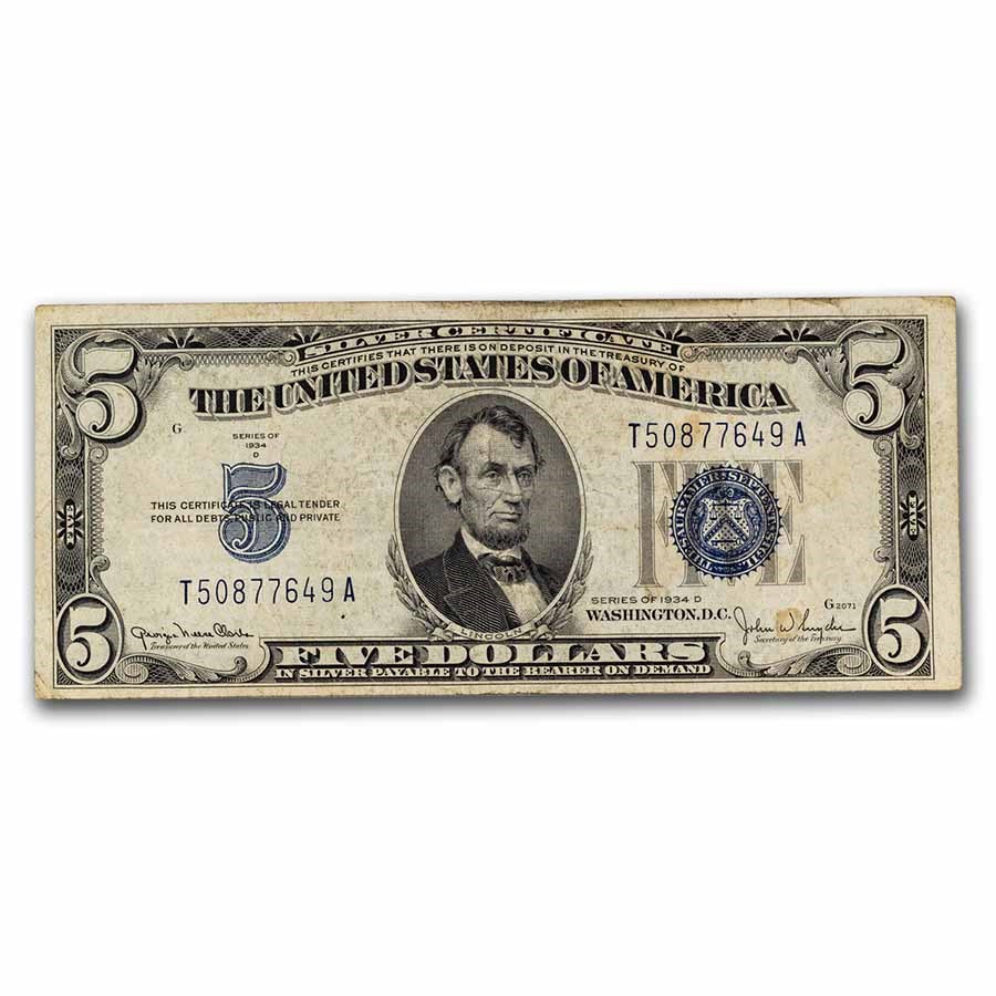 1934-D $5.00 Silver Certificate VG (Fr#1654)