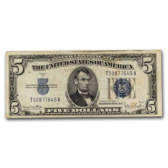 1934-D $5.00 Silver Certificate VG (Fr#1654) 1934-D $5.00 Silver Certificate VG (Fr#1654)