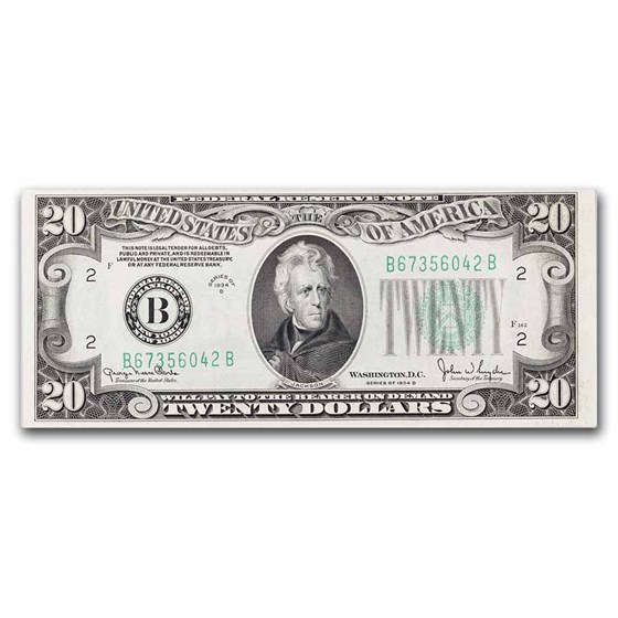 1934-D (B-New York) $20 FRN AU (Fr#2058-B) 1934-D (B-New York) $20 FRN AU (Fr#2058-B)