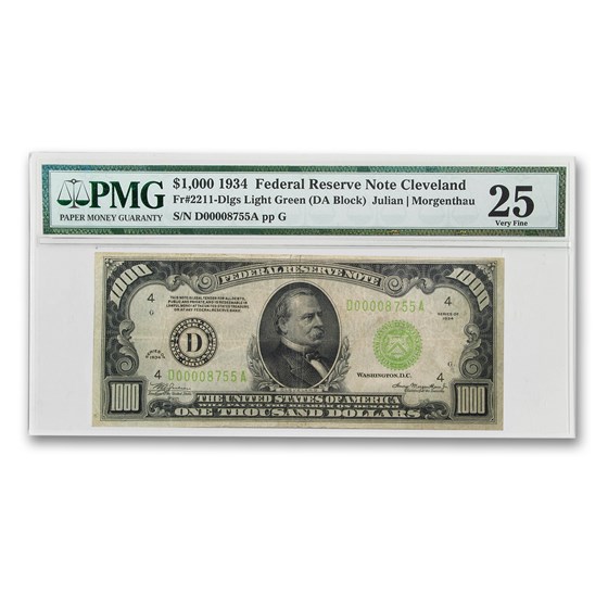 1934 (D-Cleveland) $1,000 FRN VF-25 PMG (LGS) 1934 (D-Cleveland) $1,000 FRN VF-25 PMG (LGS)