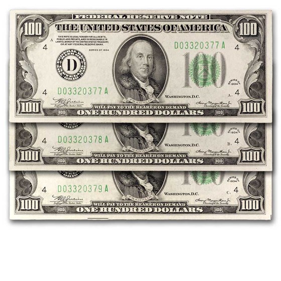 1934 (D-Cleveland) $100 FRN GEM CU (Fr#2152-D) C Consec 1934 (D-Cleveland) $100 FRN GEM CU (Fr#2152-D) C Consec