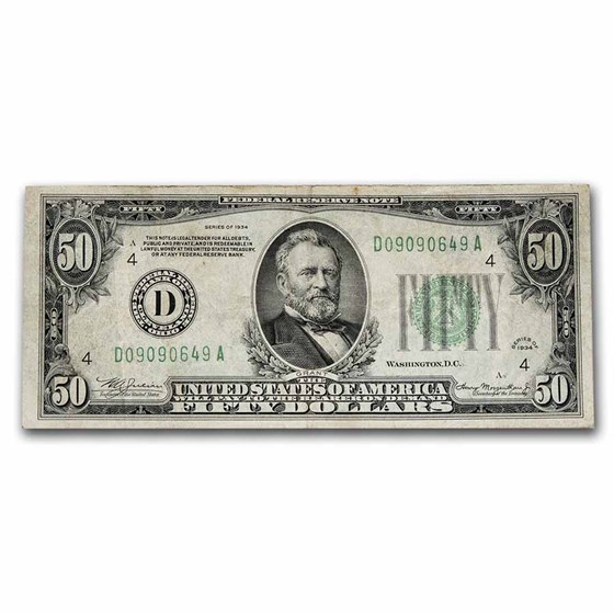 1934 (D-Cleveland) $50 FRN Fine (Fr#2102-D) 1934 (D-Cleveland) $50 FRN Fine (Fr#2102-D)