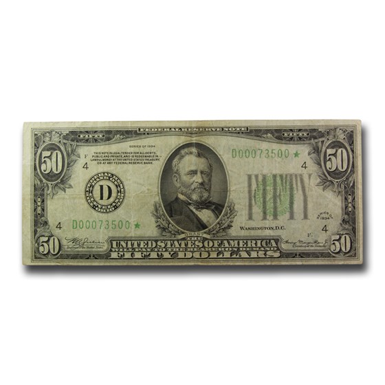 1934* (D-Cleveland) $50 FRN VF (Fr#2102-D*) Star Note 1934* (D-Cleveland) $50 FRN VF (Fr#2102-D*) Star Note