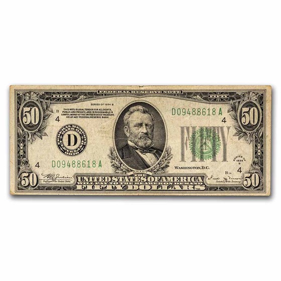 1934 (D-Cleveland) $50 FRN VF (Fr#2102-D) 1934 (D-Cleveland) $50 FRN VF (Fr#2102-D)