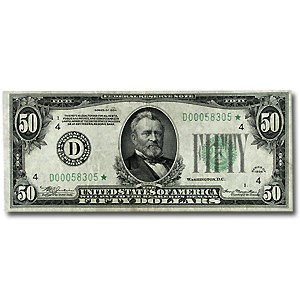1934* (D-Cleveland) $50 FRN XF (Dark Green Seal, Star Note) 1934* (D-Cleveland) $50 FRN XF (Dark Green Seal, Star Note)
