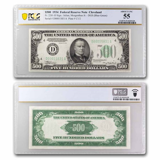 1934 (D-Cleveland) $500 FRN AU-55 PCGS (Fr#2201-D) 1934 (D-Cleveland) $500 FRN AU-55 PCGS (Fr#2201-D)