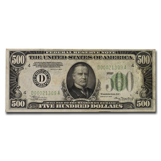 1934 (D-Cleveland) $500 FRN Choice VF-35 EPQ PMG (Fr#2201-D) 1934 (D-Cleveland) $500 FRN Choice VF-35 EPQ PMG (Fr#2201-D)