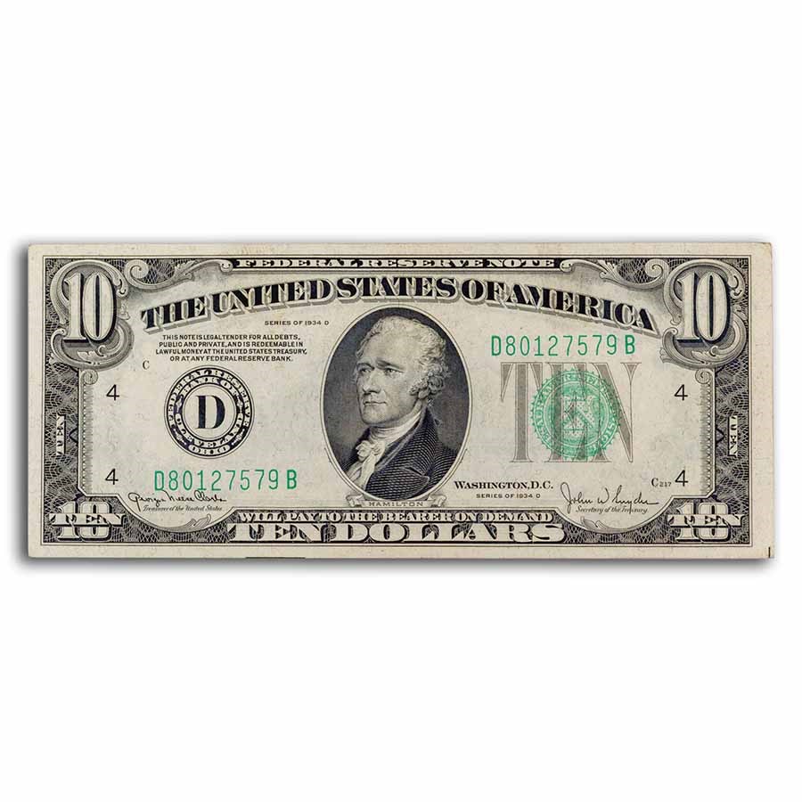 1934-D (D-Cleveland) $10 FRN CCU (Fr#2009-D)