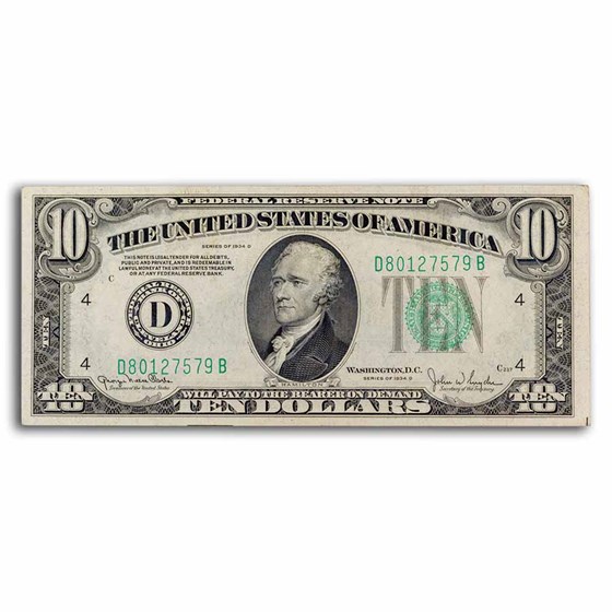 1934-D (D-Cleveland) $10 FRN CCU (Fr#2009-D) 1934-D (D-Cleveland) $10 FRN CCU (Fr#2009-D)