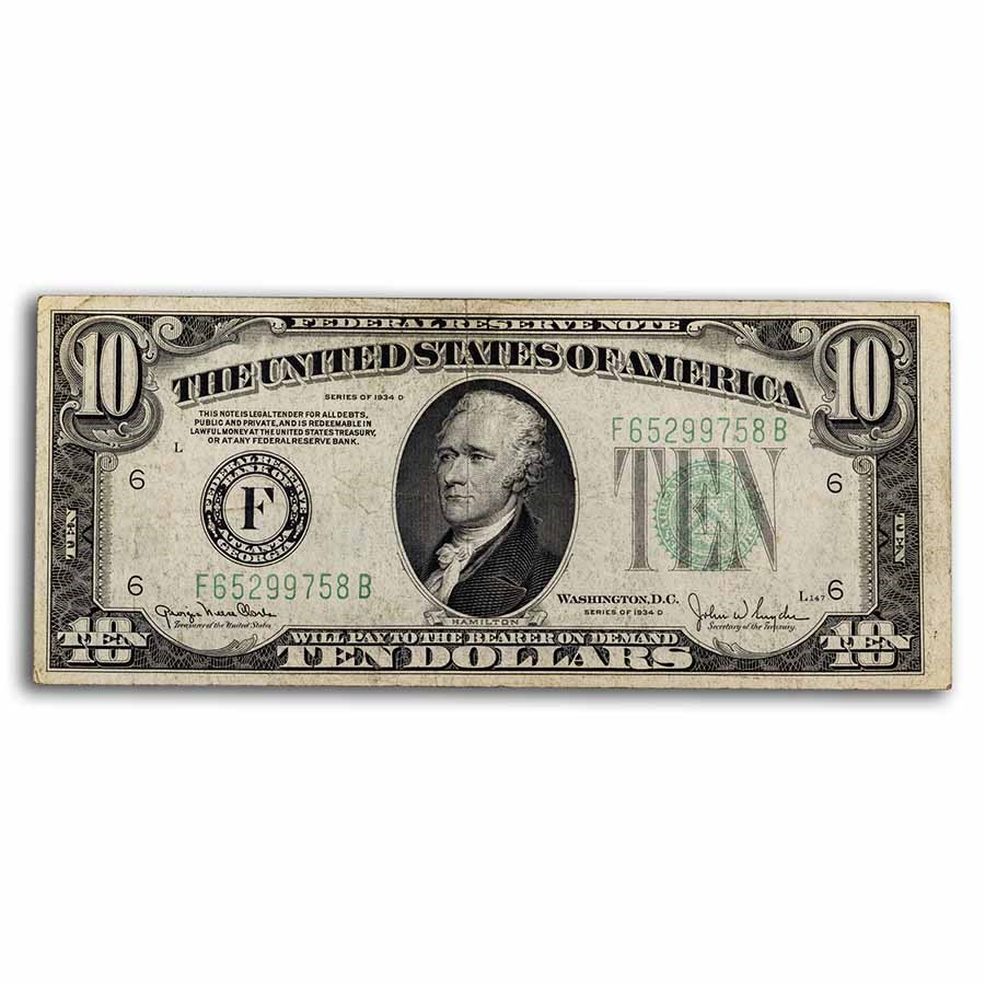 1934-D (F-Atlanta) $10 FRN VF (Fr#2009-F)