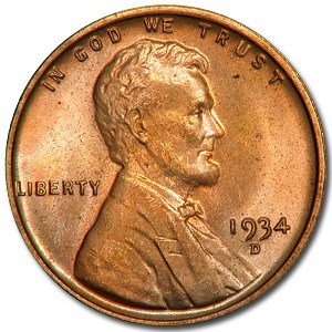 1934-D Lincoln Cent BU (Red) 1934-D Lincoln Cent BU (Red)