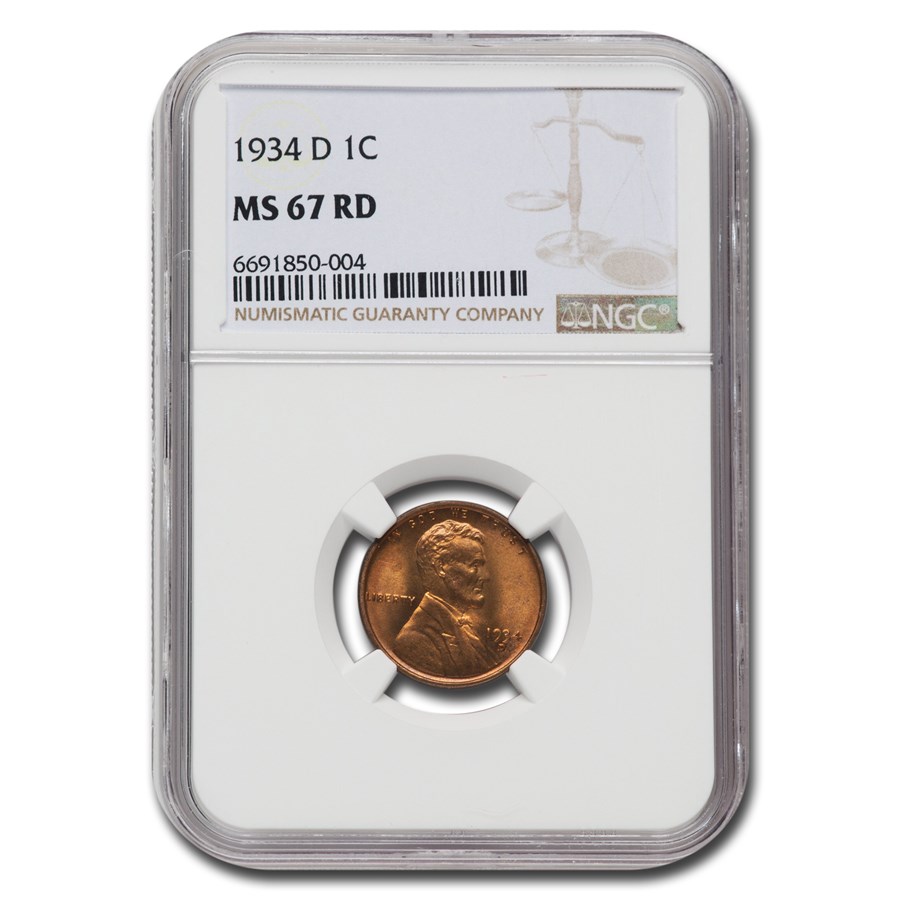 1934-D Lincoln Cent MS-67 NGC (Red)