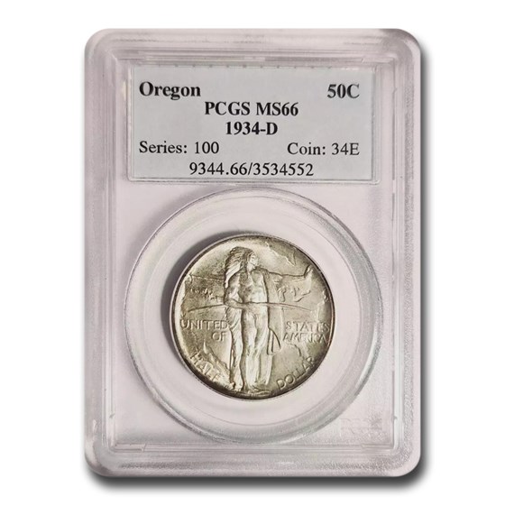 1934-D Oregon Trail Commemorative Half Dollar MS-66 PCGS 1934-D Oregon Trail Commemorative Half Dollar MS-66 PCGS