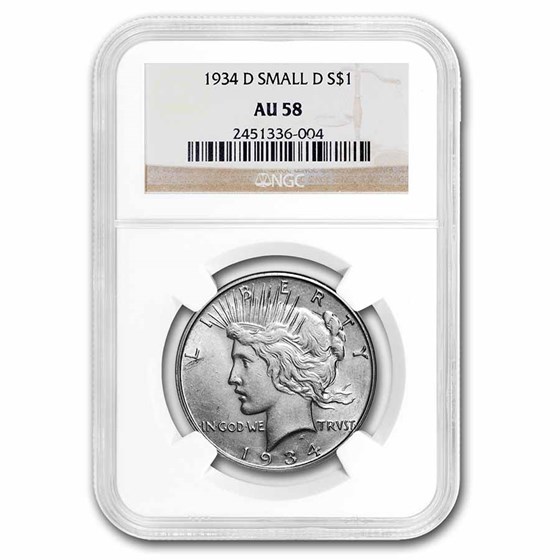 1934-D Peace Dollar AU-58 NGC (Small Mint Mark) 1934-D Peace Dollar AU-58 NGC (Small Mint Mark)