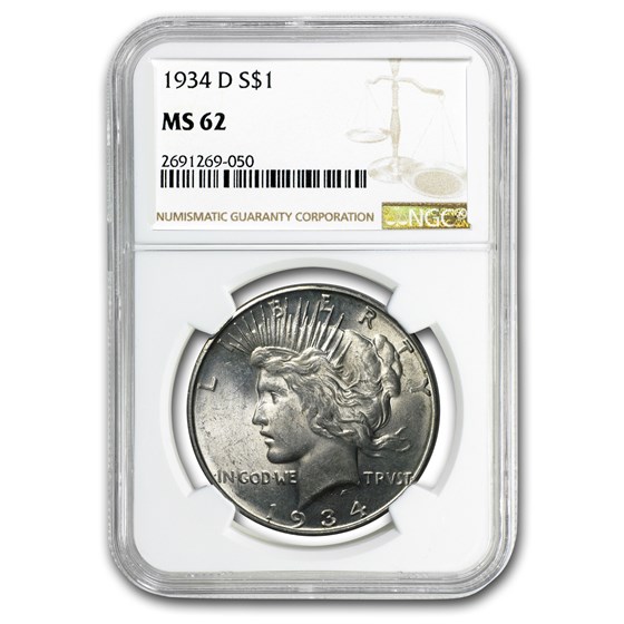1934-D Peace Dollar MS-62 NGC