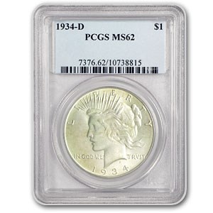 1934-D Peace Dollar MS-62 PCGS (VAM-3 Doubled Die Obv, Top-50) 1934-D Peace Dollar MS-62 PCGS (VAM-3 Doubled Die Obv, Top-50)