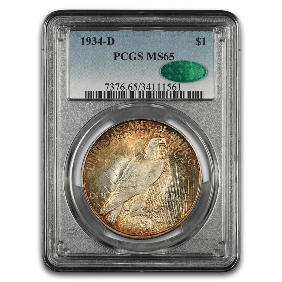 1934-D Peace Dollar MS-65 PCGS CAC (Toned)