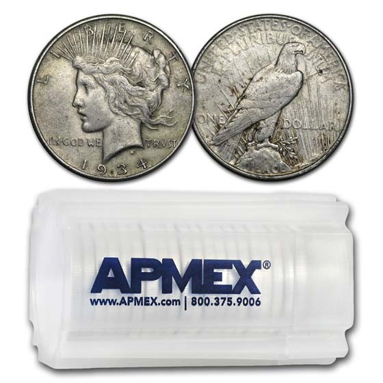 1934-D Peace Silver Dollars VG/XF (20-Coin Roll) 1934-D Peace Silver Dollars VG/XF (20-Coin Roll)