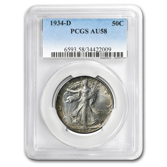 1934-D Walking Liberty Half Dollar AU-58 PCGS 1934-D Walking Liberty Half Dollar AU-58 PCGS