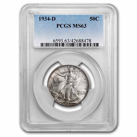 1934-D Walking Liberty Half Dollar MS-63 PCGS 1934-D Walking Liberty Half Dollar MS-63 PCGS