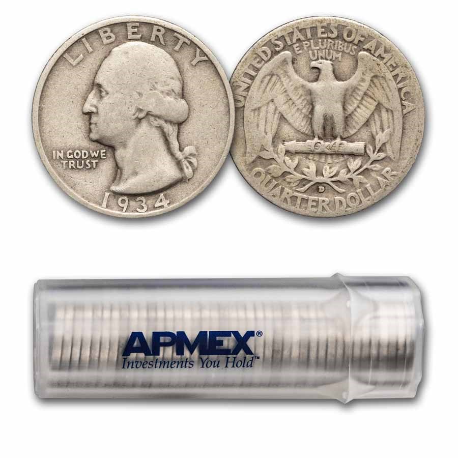 1934-D Washington Quarter 40-Coin Roll Avg Circ