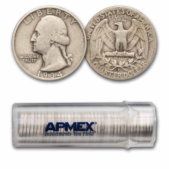 1934-D Washington Quarter 40-Coin Roll Avg Circ 1934-D Washington Quarter 40-Coin Roll Avg Circ