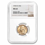 1934-D Washington Quarter MS-64 NGC (Toned)