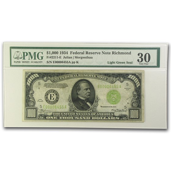 1934 (E-Richmond) $1,000 FRN VF-30 PMG (Fr#2211-E) LGS