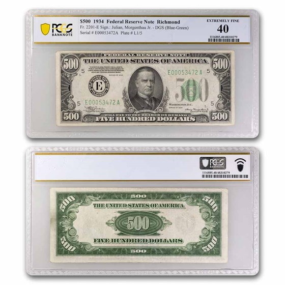 1934 (E-Richmond) $500 FRN XF-40 PCGS 1934 (E-Richmond) $500 FRN XF-40 PCGS