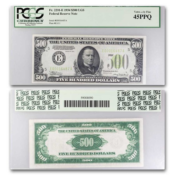 1934 (E-Richmond) $500 FRN XF-45 PPQ PCGS (Fr#2201-E) LGS 1934 (E-Richmond) $500 FRN XF-45 PPQ PCGS (Fr#2201-E) LGS