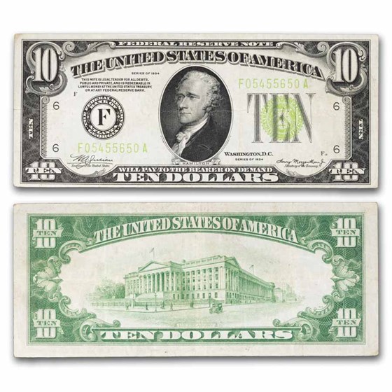 1934 (F-Atlanta) $10 FRN VF (Fr#2004-F) Light Green Seal