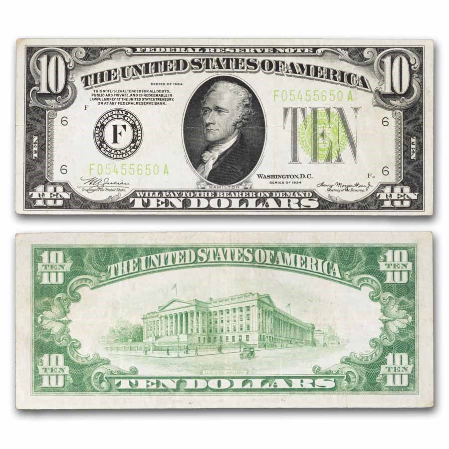 1934 (F-Atlanta) $10 FRN VF (Fr#2004-F) Light Green Seal