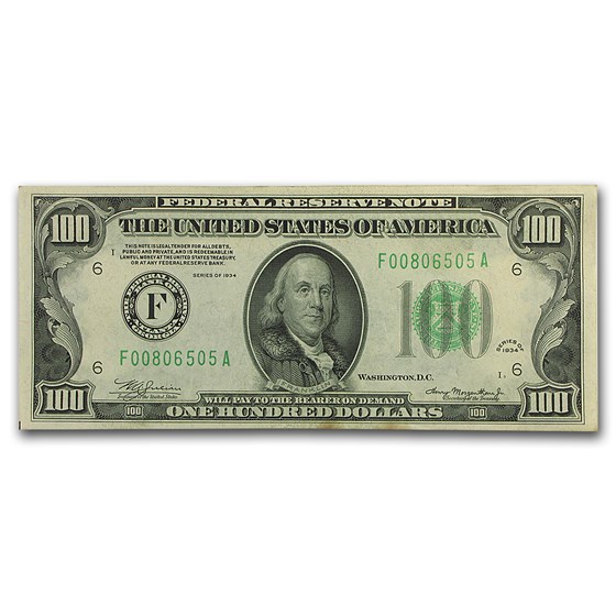 1934 (F-Atlanta) $100 FRN XF+ (Dark Green Seal) 1934 (F-Atlanta) $100 FRN XF+ (Dark Green Seal)