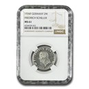 1934-F Germany Silver 2 Mark MS-61 NGC