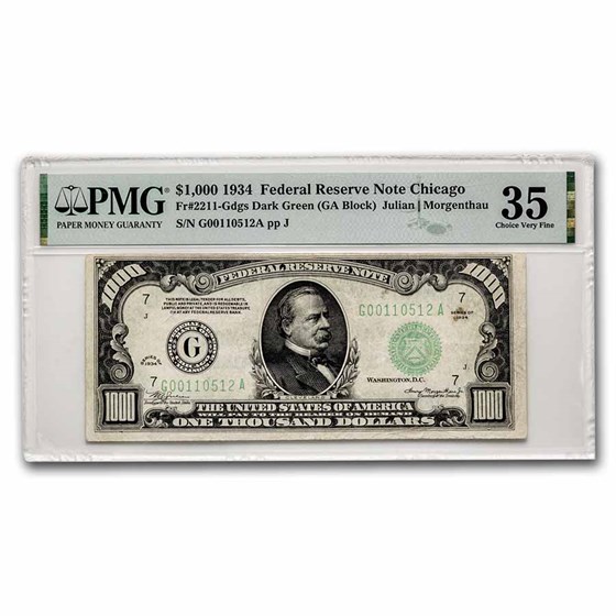 1934 (G-Chicago) $1,000 FRN CH VF-35 PMG (Fr#2211-G) 1934 (G-Chicago) $1,000 FRN CH VF-35 PMG (Fr#2211-G)