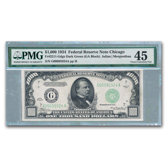 1934 (G-Chicago) $1,000 FRN Ch XF-45 PMG 1934 (G-Chicago) $1,000 FRN Ch XF-45 PMG