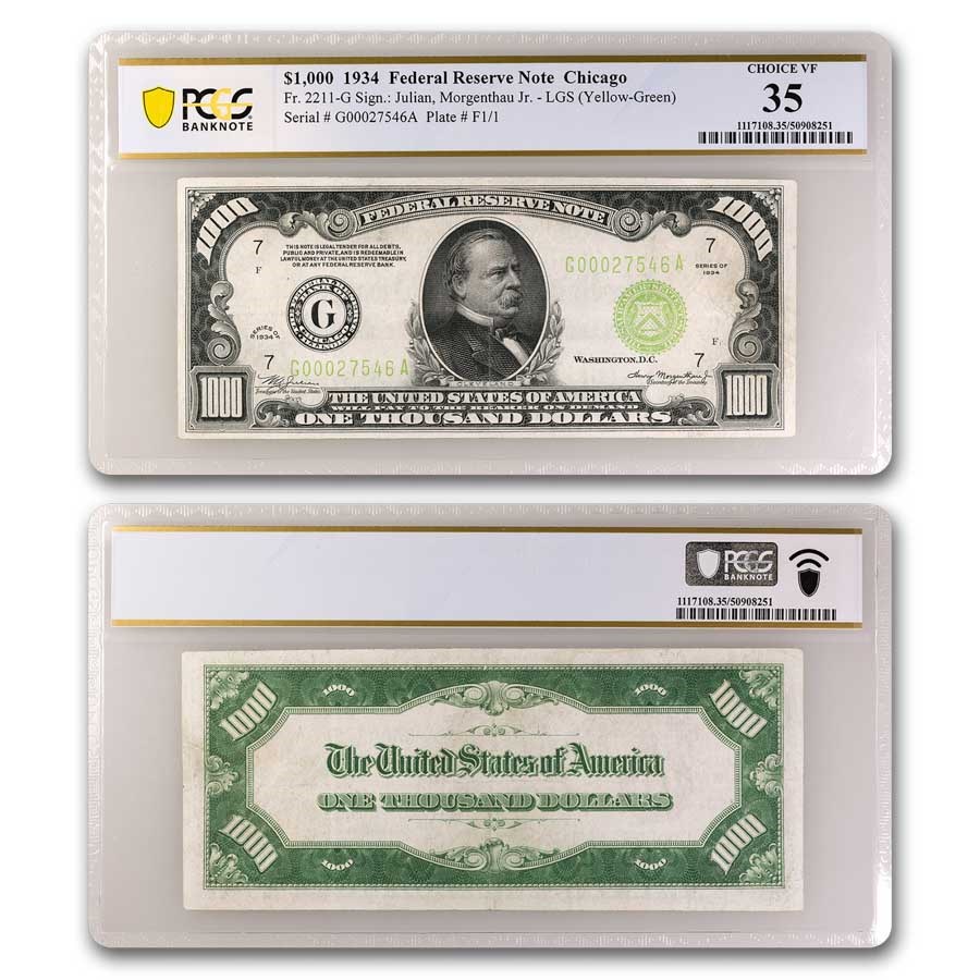 1934 (G-Chicago) $1,000 FRN Choice VF-35 PCGS (Fr#2211-G) LGS